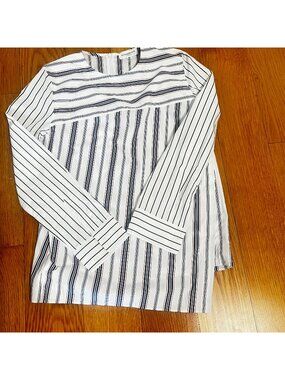 NWT TOMORROWLAND Woman's Side Slits Asymmetrical Striped, Side Button Down Shirt